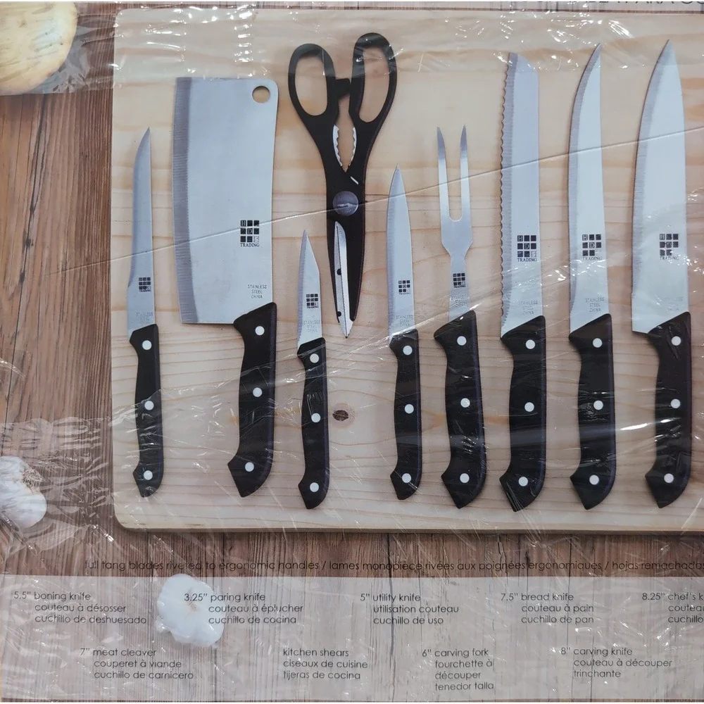 11 Piece Knife Set and Cutting Board Kitchen Utensils Knives Scissors Black
